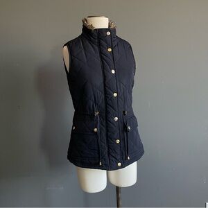 Savile Row Quilted Vest Faux Fur Lined Navy Equestrian Preppy Chic Heritage